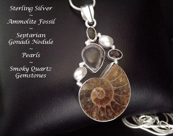 Sterling Silver Necklace Pendant with Ammonite Fossil - Click Image to Close